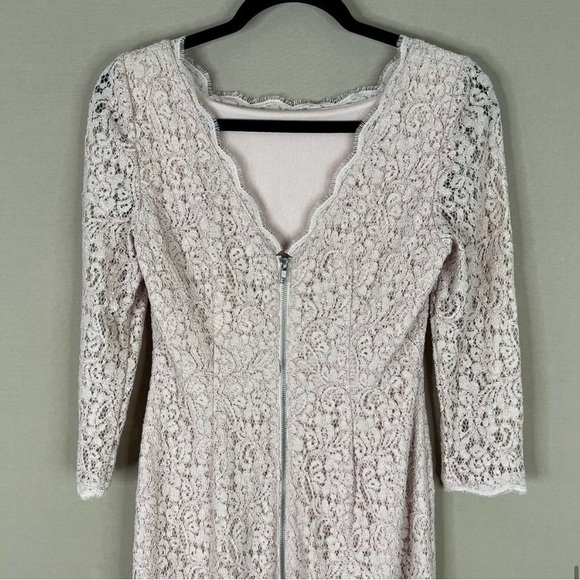 Adrianna Papell Evening Lace Dress with Exposed Back Zipper Pale Pink Size 6 - Picture 9 of 11